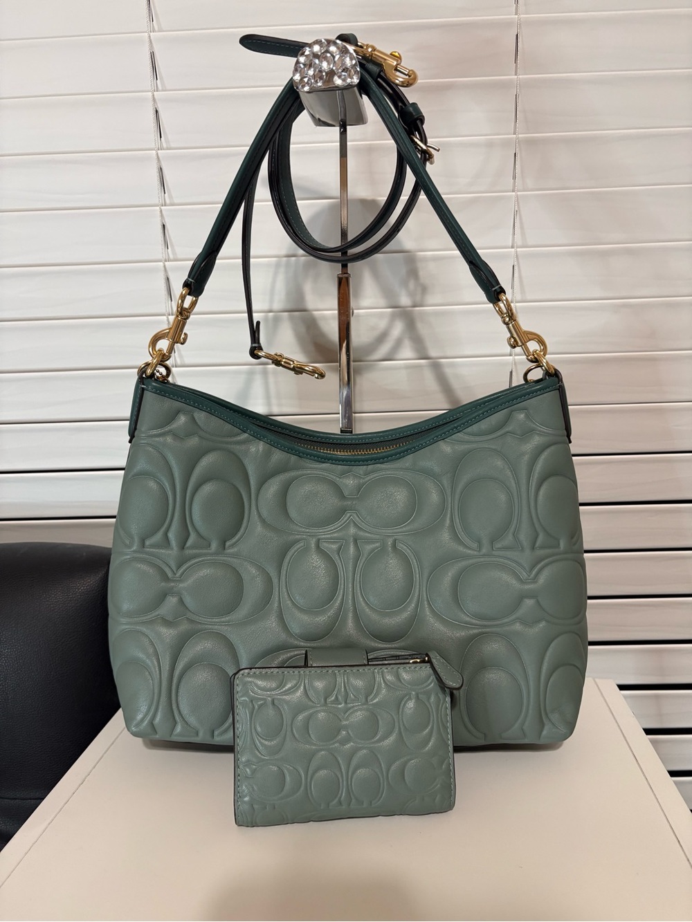 COACH Laurel Shoulder Bag Signature Leather Bag and Wallet Sage Green - Picture 3 of 14